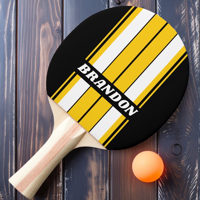 Raquete De Ping Pong Bumblebee Nostalgic Conselho Stripes com Nome (Criador carregado)
