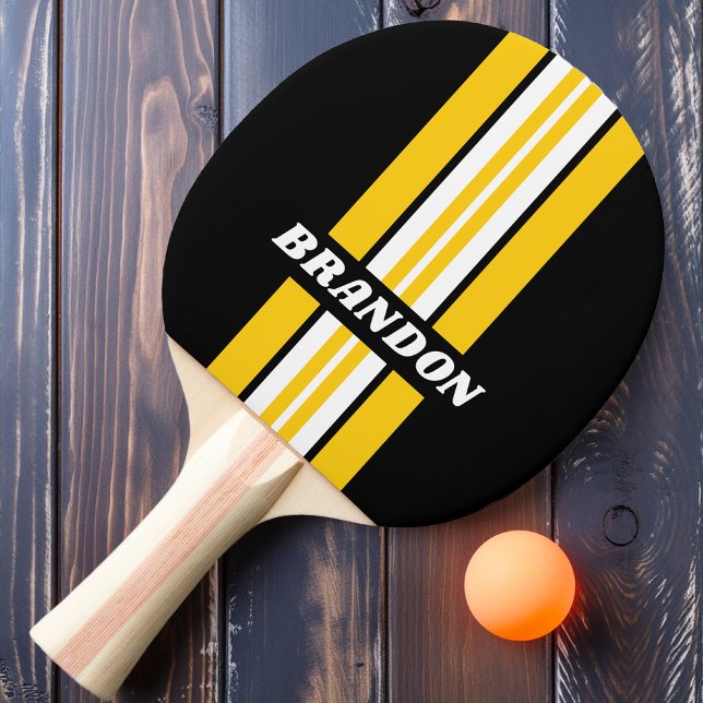 Raquete De Ping Pong Bumblebee Nostalgic Rally Stripe com Nome (Criador carregado)
