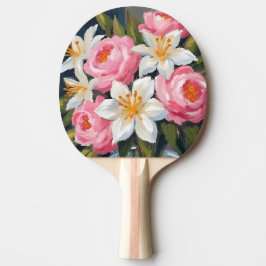 Raquete De Ping Pong Buquê de Lírio e Rosa | Floral Vaso de Aquarela