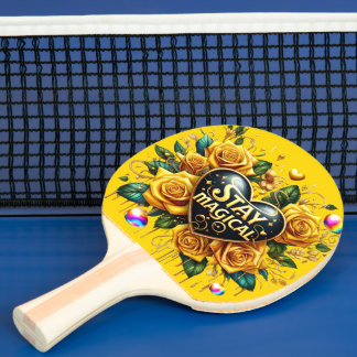 Raquete De Ping Pong Buquê Encantador De Rosas Ouros E Coração
