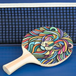 Raquete De Ping Pong Cabeça Colorida Detalhada do Leão