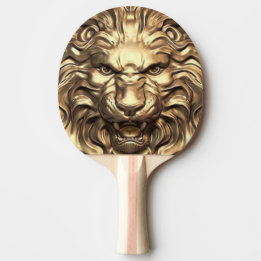Raquete De Ping Pong Cabeça de Leão Rugindo Dourada. Personalizar 