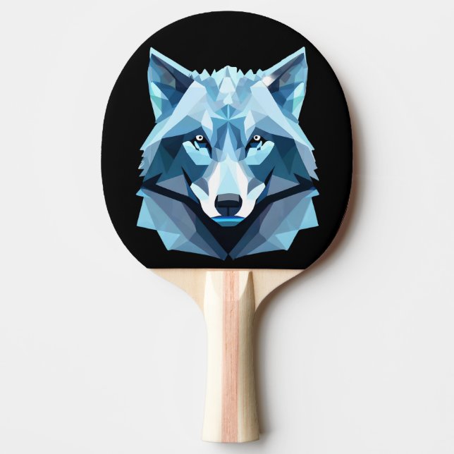 Raquete De Ping Pong Cabeça de Lobo Geométrico Azul (Frente)