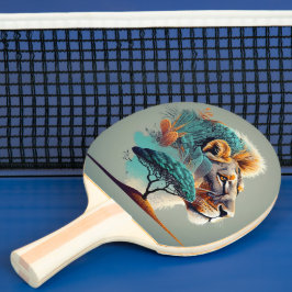 Raquete De Ping Pong Cabeça do Leão Safari Africano