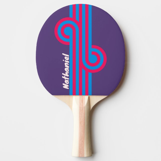 Raquete De Ping Pong Cabo Elétrico de Uva Retro com Nome (Frente)