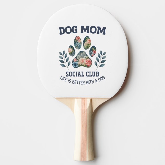 Raquete De Ping Pong Cachorro Mãe Paw Floral (Frente)