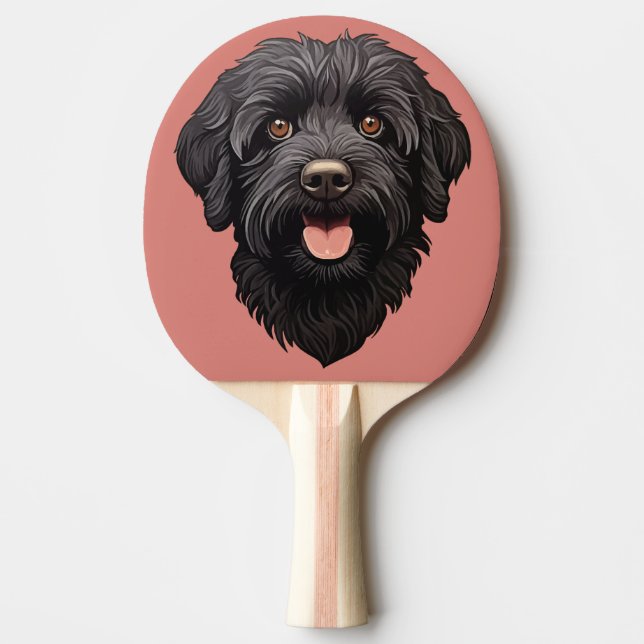 Raquete De Ping Pong Cachorro Preto Labradoodle (Frente)