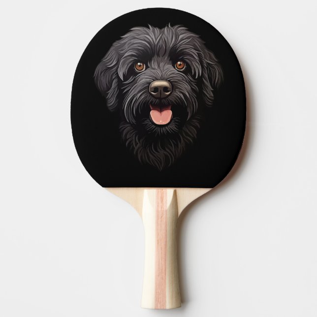 Raquete De Ping Pong Cachorro Preto Labradoodle (Frente)