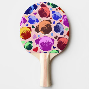 Raquete De Ping Pong Cachorro Pug Filhote PopArt Estilo Retro