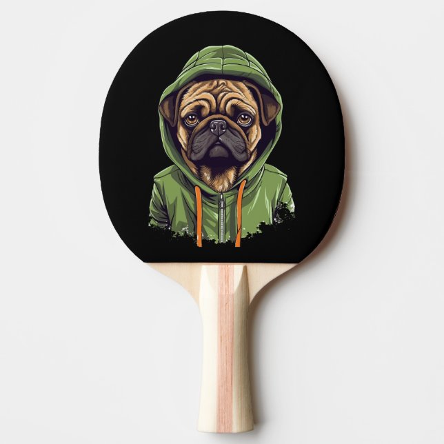 Raquete De Ping Pong Cachorro Vestindo capuz verde (Frente)