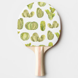 Raquete De Ping Pong Cactus Bonito, Decoração Sem Costura De Aquarela.