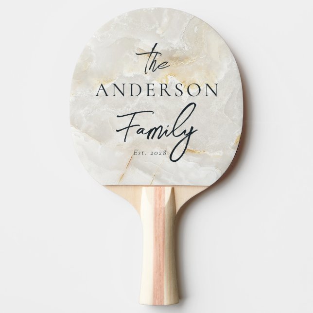 Raquete De Ping Pong Calacatta Gold Marble Hand Written Family Name (Frente)