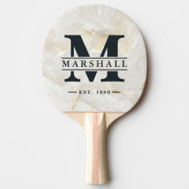 Raquete De Ping Pong Calacatta Gold Marble Monogram & Name Overlay
