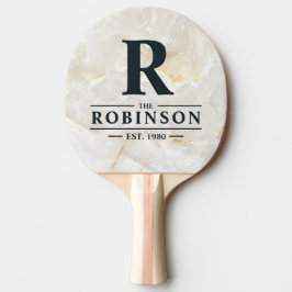 Raquete De Ping Pong Calacatta Gold Marble Stone Family Name & Initial