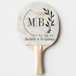 Raquete De Ping Pong Calacatta Gold Marble Stone Leaf Wedding Monogram