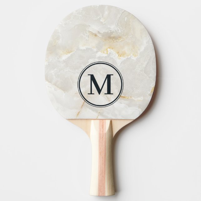 Raquete De Ping Pong Calacatta Gold Marble Stone Monogram (Frente)