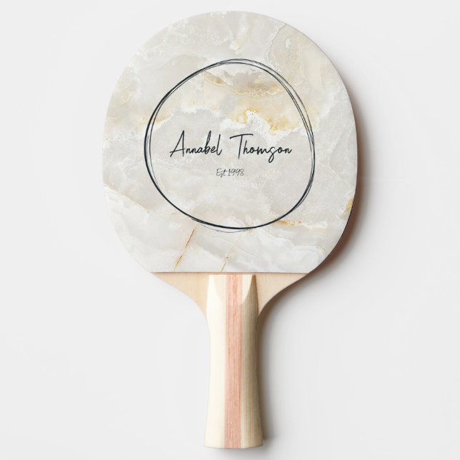 Raquete De Ping Pong Calacatta Gold Marble Stone Name in Drawn Circle  (Frente)