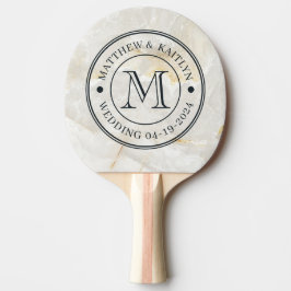 Raquete De Ping Pong Calacatta Gold Marble Stone Wedding Monogram