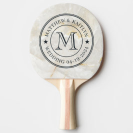 Raquete De Ping Pong Calacatta Gold Marble Stone Wedding Monogram Star