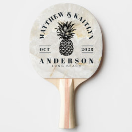 Raquete De Ping Pong Calacatta Gold Tropical Pineapple Wedding Crest