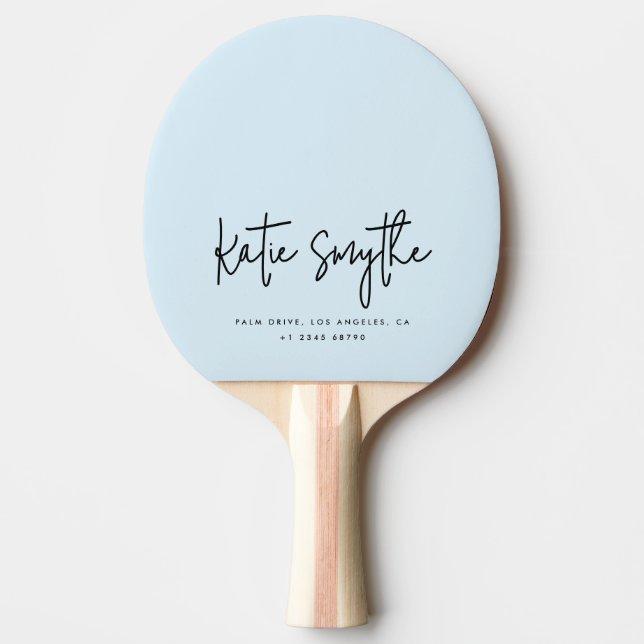 Raquete De Ping Pong Caligrafia de Roteiro Nome Minimalista Azul Claro (Frente)