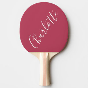 Raquete De Ping Pong Caligrafia Minimalista Nome Personalizado Magenta