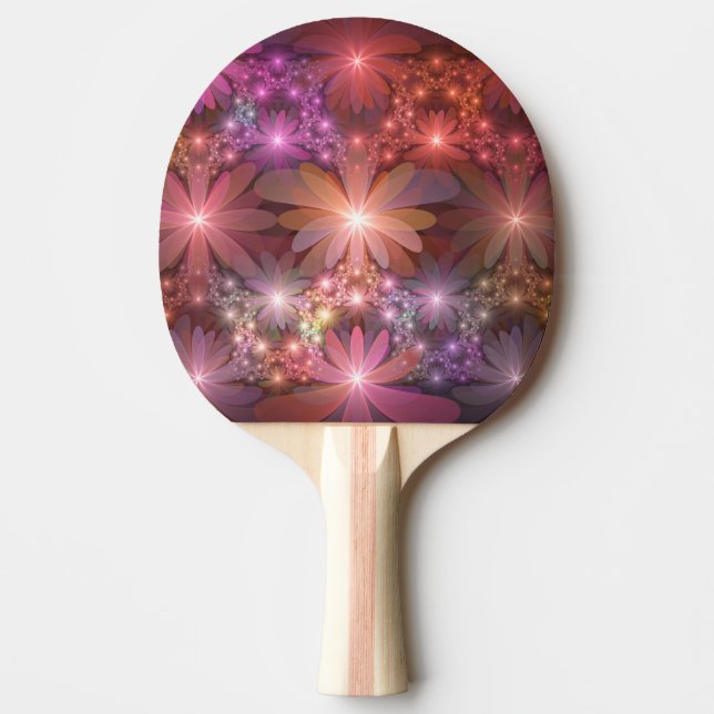 Raquete De Ping Pong Cama De Flores Arte Fractal Abstrato brilhante Col (Frente)