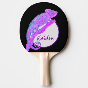 Raquete De Ping Pong Camaleão roxo com uma estrutura circular