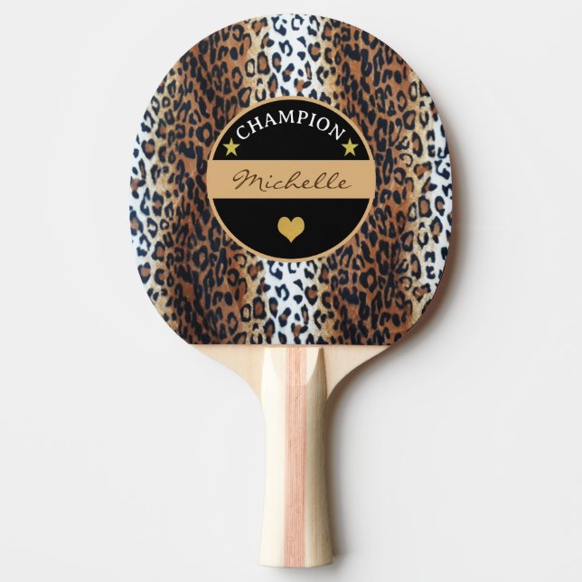 Raquete De Ping Pong Campeão-leopardo preto-branco-Na moda-marrom, pers (Frente)