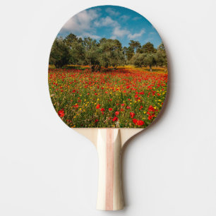 Raquete De Ping Pong campo com flores e árvores