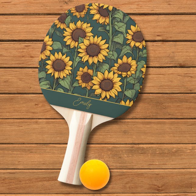 Raquete De Ping Pong Campo do Monograma de Sunflower (Criador carregado)