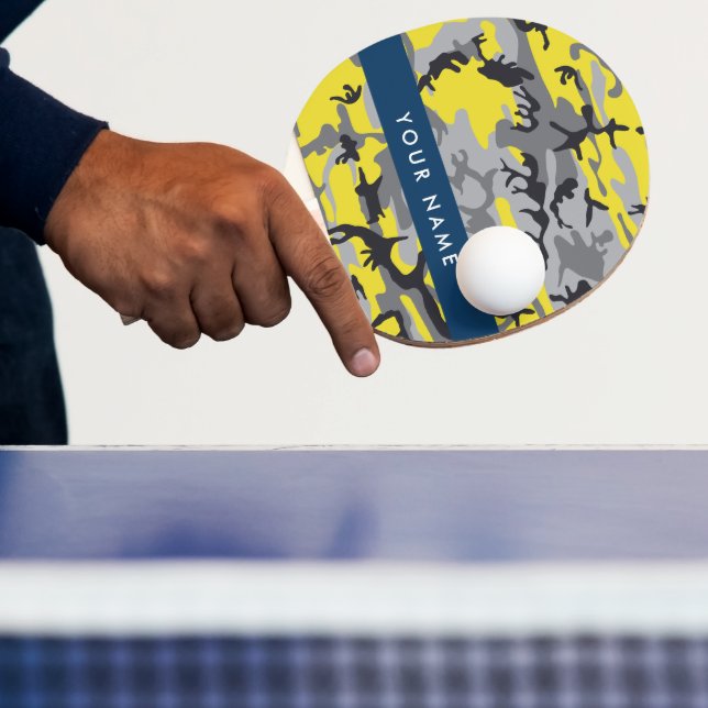 Raquete De Ping Pong Camuflagem Amarela e Cinza Seu nome Personaliza (Insitu)