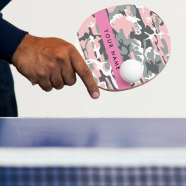 Raquete De Ping Pong Camuflagem rosa e Cinza Seu nome Personaliza