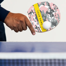 Raquete De Ping Pong Camuflagem rosa e Cinza Seu nome Personaliza
