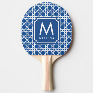 Raquete De Ping Pong Cana Azul e Branca   Rattan   Monograma