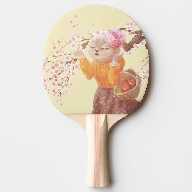 Raquete De Ping Pong Cantando Gato com Flower Basket (Frente)
