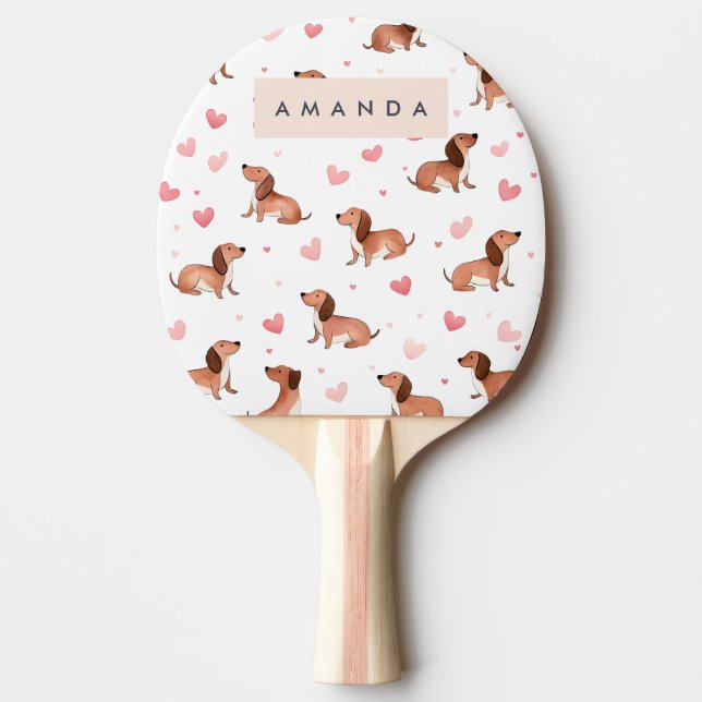 Raquete De Ping Pong Cão de Dachshund Cute Personalizado Monograma (Frente)