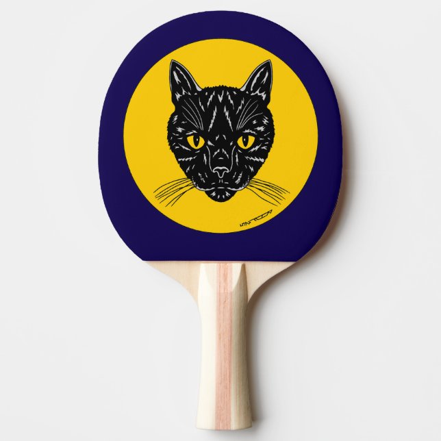 Raquete De Ping Pong Cara de Gato Preto (Frente)