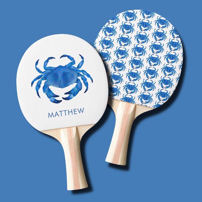 Raquete De Ping Pong Caranguejo Costeiro Azul (Blue crab ping pong paddle - personalize with your own name or initials )