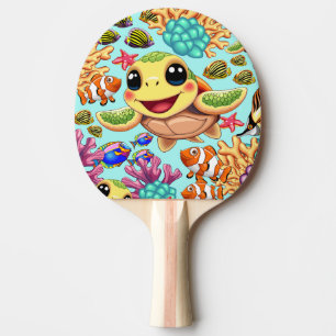 Raquete De Ping Pong Caráter Feliz e Bonito da Tartaruga do Mar
