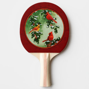 Raquete De Ping Pong Cardeais do norte e vermelho do azevinho