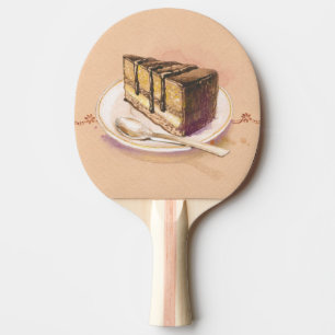 Raquete De Ping Pong Cartão com o bolo pintado da aguarela