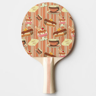 Raquete De Ping Pong Cartão do vintage com uma sobremesa da morango