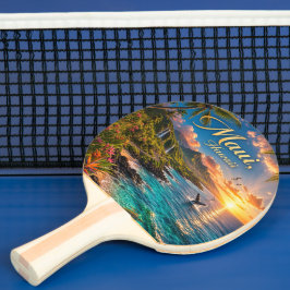 Raquete De Ping Pong Cartaz de Viagem da Costa Tropical do Maui Havaí