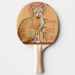 Raquete De Ping Pong Cartaz Francês Antigo Estilo Gato Laranja