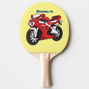 Raquete De Ping Pong Cartografia de motocicleta vermelha-branca