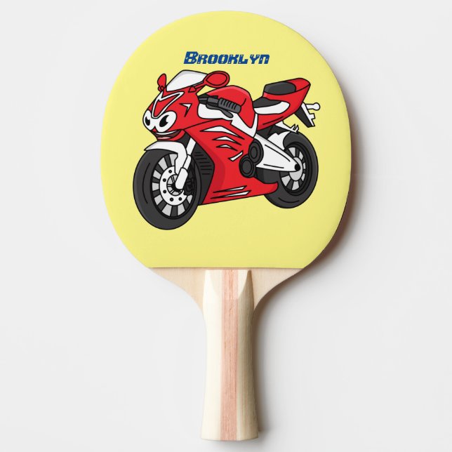 Raquete De Ping Pong Cartografia de motocicleta vermelha-branca (Frente)