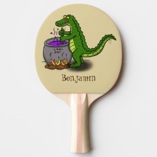 Raquete De Ping Pong Cartografia engraçada do cozinhar de jacaré verde