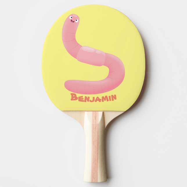 Raquete De Ping Pong Cartoon de minhoca rosa-branca (Frente)