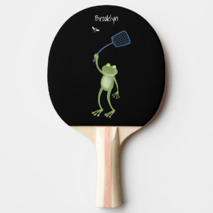 Raquete De Ping Pong Cartoon de mosca verde-sapo engraçado